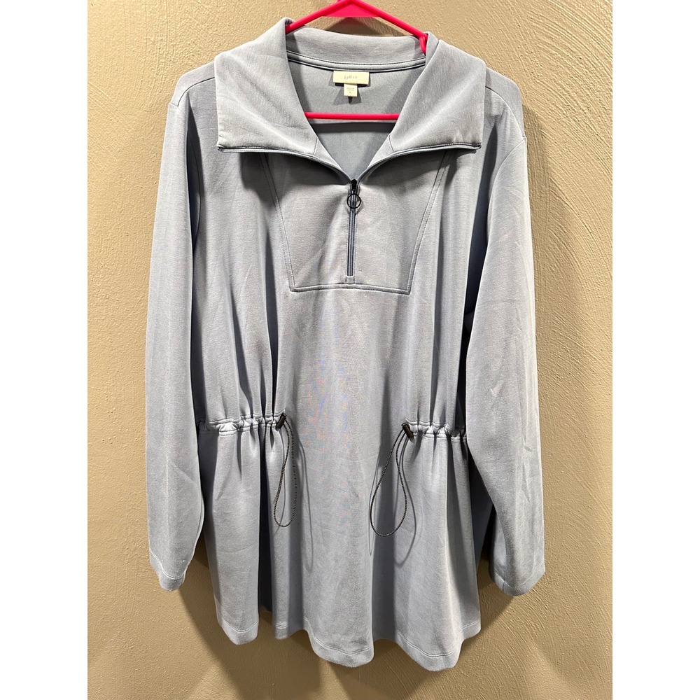 J. Jill Fit Womens XL Blue Quarter Zip Pullover Cinch Waist Activewear Tunic